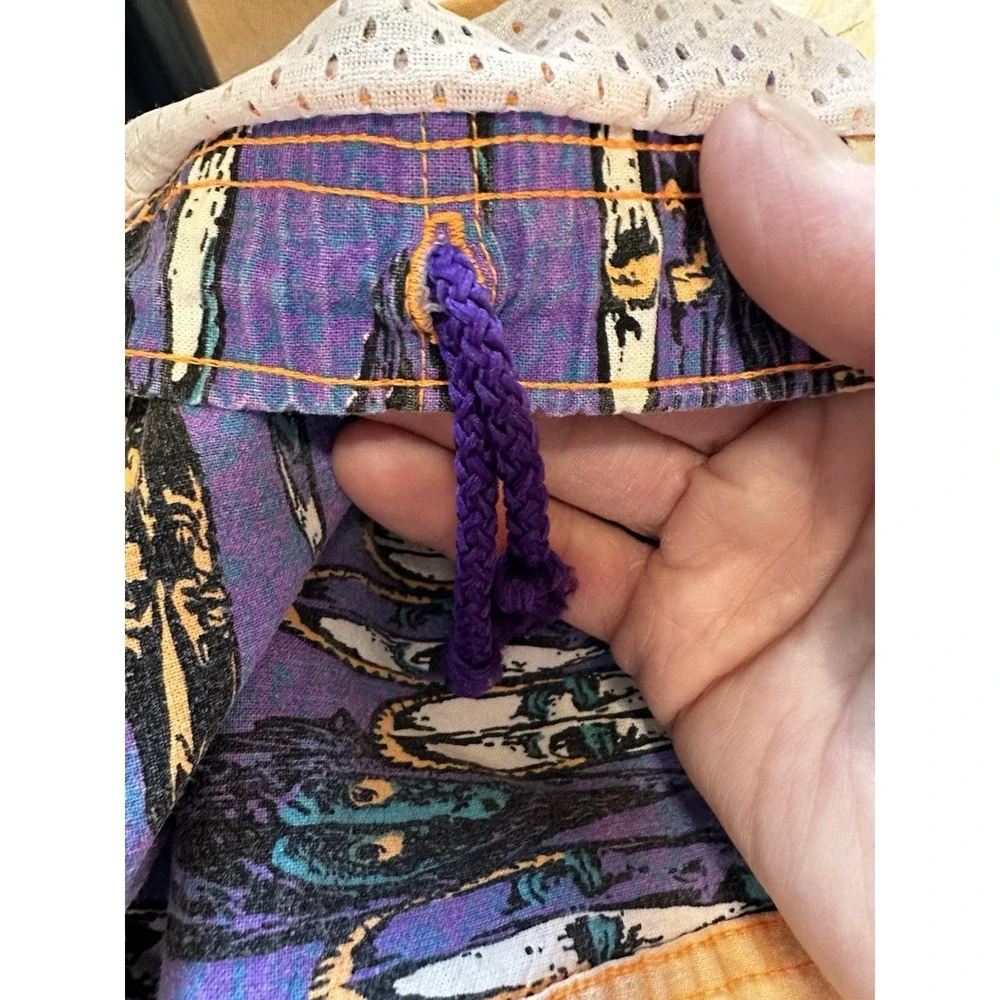 VTG Ocean Pacific OP Board Swim Trunks Mens Large Purple Orange Embroidered